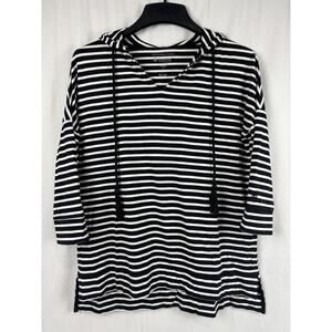 Coolibar Hoodie Women’s Size XS Black/ White Stripe Pullover Top UPF 50 Beach